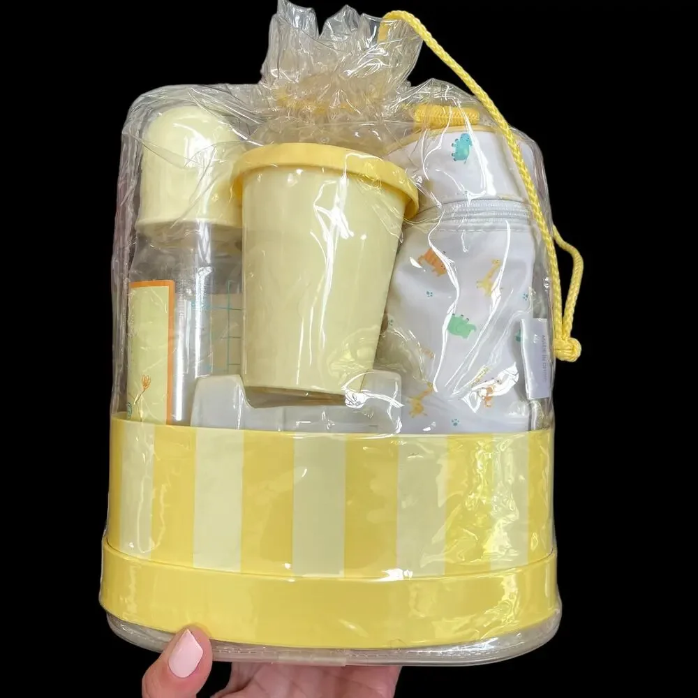 Vintage Carter's Child of Mine Baby Gift Set 5 Piece Feeding Yellow Bag Giraffe